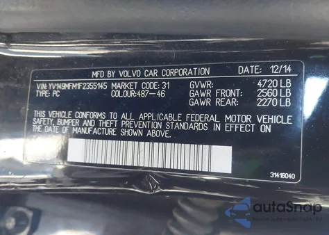 2015 Volvo S60 T6 Platinum z USA, uszkodzony, nr VIN YV149MFM1F2355145